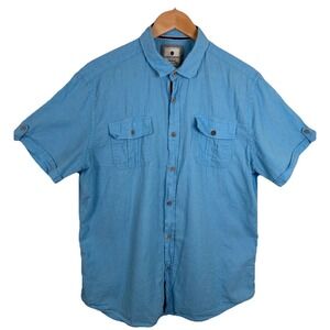 Limon Company Linen Shirt Roll Tab Short Sleeve Casual Blue - Measures Large
